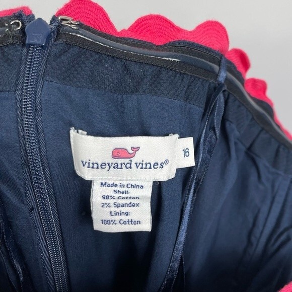Vineyard Vines Ric Rac Strapless Sweetheart Neck Preppy Dress in Navy & Pink 16 - Picture 5 of 10